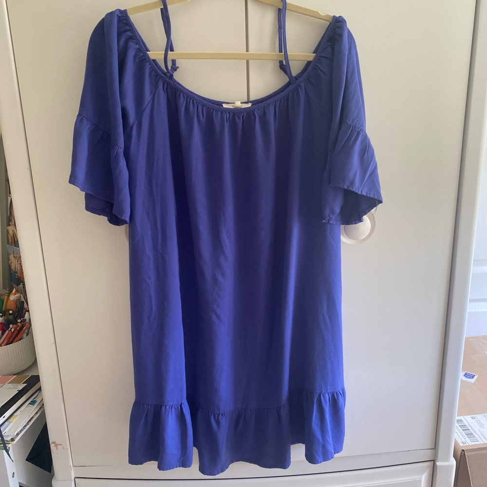 Easel Cobalt Blue Ruffle Sleeve Blouse